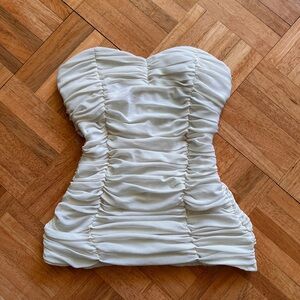 Strapless Ruched White/Cream Bodycon Dress
